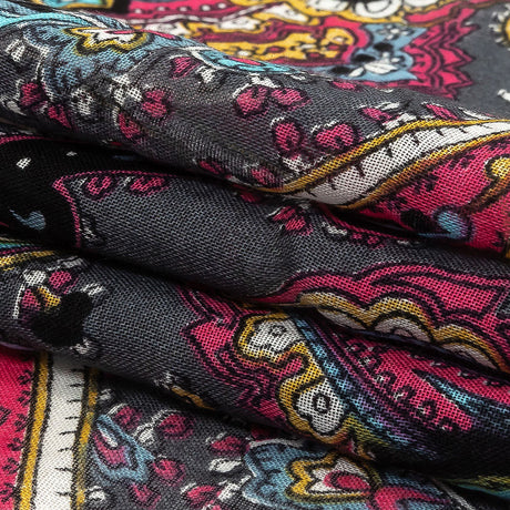 Gauzy Cotton Voile - Charcoal, Hot Pink and Gold Paisley - Deadstock