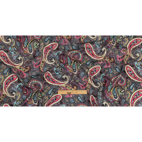 Gauzy Cotton Voile - Charcoal, Hot Pink and Gold Paisley - Deadstock