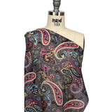 Gauzy Cotton Voile - Charcoal, Hot Pink and Gold Paisley - Deadstock