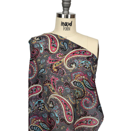 Gauzy Cotton Voile - Charcoal, Hot Pink and Gold Paisley - Deadstock