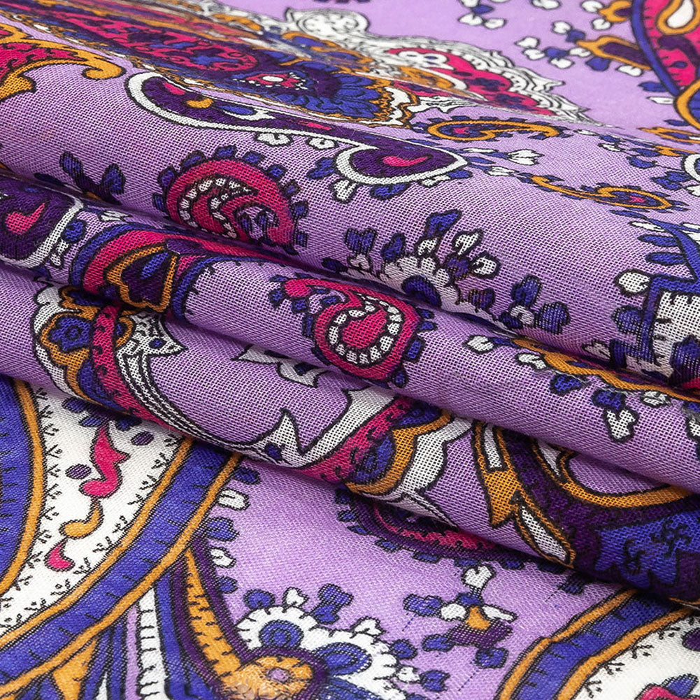Gauzy Cotton Voile - Lilac, Cobalt and Pink Paisley - Deadstock