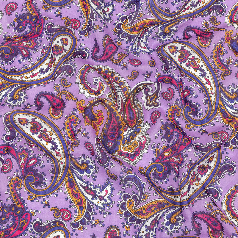 Gauzy Cotton Voile - Lilac, Cobalt and Pink Paisley - Deadstock