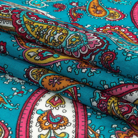 Gauzy Cotton Voile - Turquoise, Pink and White Paisley - Deadstock