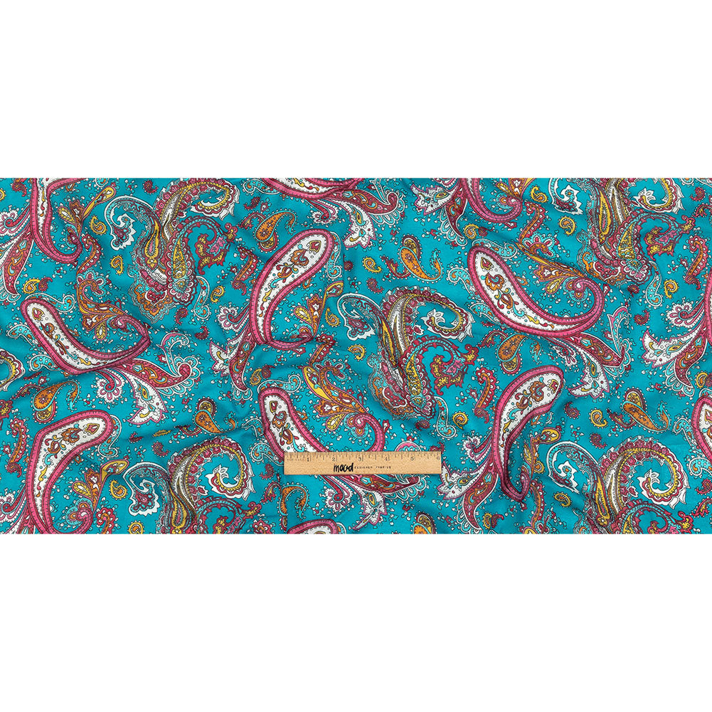 Gauzy Cotton Voile - Turquoise, Pink and White Paisley - Deadstock