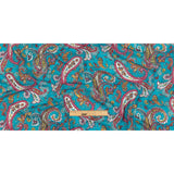 Gauzy Cotton Voile - Turquoise, Pink and White Paisley - Deadstock