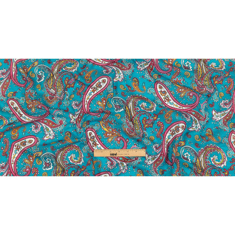 Gauzy Cotton Voile - Turquoise, Pink and White Paisley - Deadstock
