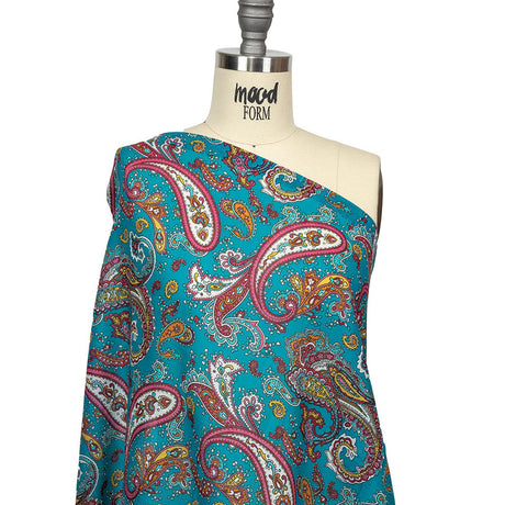Gauzy Cotton Voile - Turquoise, Pink and White Paisley - Deadstock