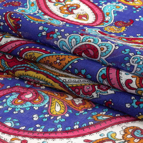 Gauzy Cotton Voile - Blue, Pink and Amberglow Paisley - Deadstock