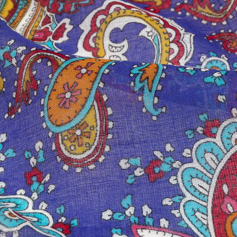 Gauzy Cotton Voile - Blue, Pink and Amberglow Paisley - Deadstock