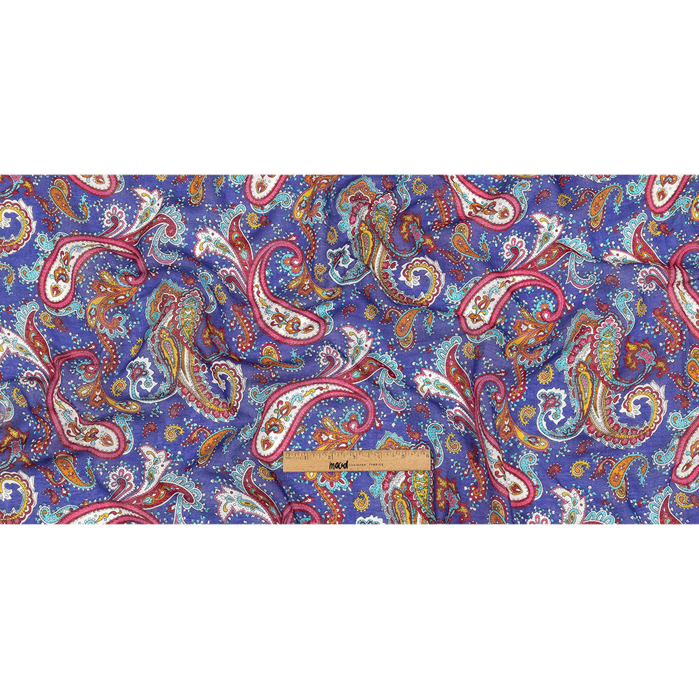 Gauzy Cotton Voile - Blue, Pink and Amberglow Paisley - Deadstock