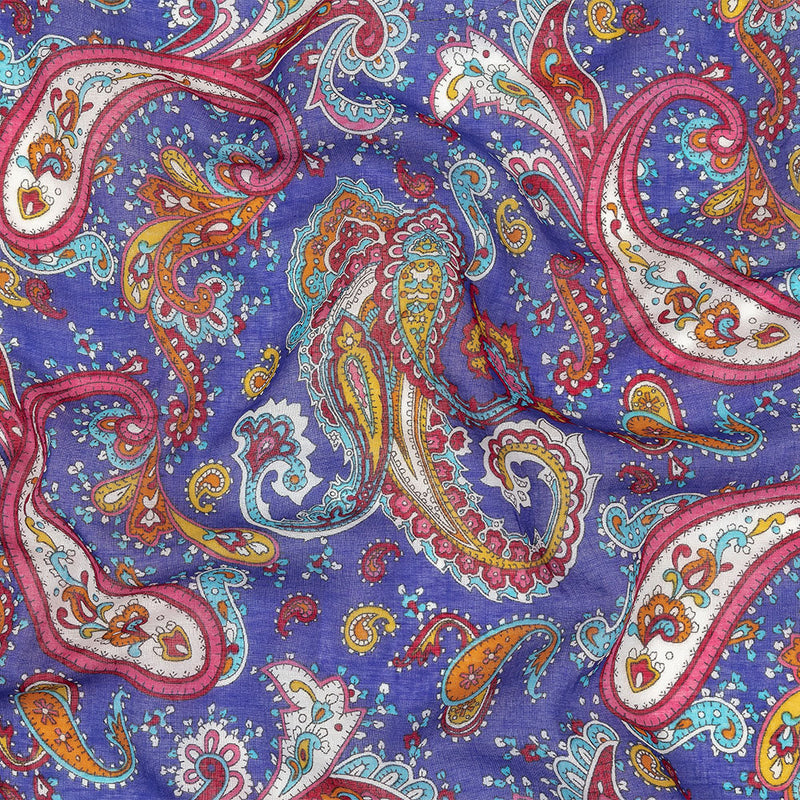 Gauzy Cotton Voile - Blue, Pink and Amberglow Paisley - Deadstock