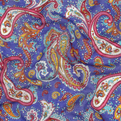 Gauzy Cotton Voile - Blue, Pink and Amberglow Paisley - Deadstock