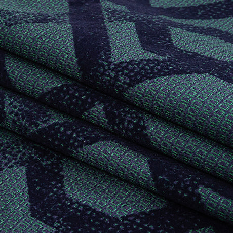 Navy Distressed Geometric Flocking on Hunter Green and Peacoat Rectangles Cotton Dobby