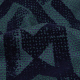 Navy Distressed Geometric Flocking on Hunter Green and Peacoat Rectangles Cotton Dobby