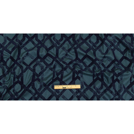 Navy Distressed Geometric Flocking on Hunter Green and Peacoat Rectangles Cotton Dobby