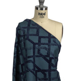 Navy Distressed Geometric Flocking on Hunter Green and Peacoat Rectangles Cotton Dobby
