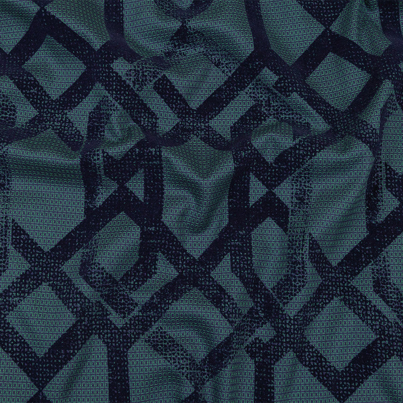 Navy Distressed Geometric Flocking on Hunter Green and Peacoat Rectangles Cotton Dobby