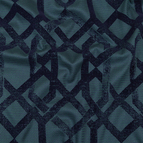 Navy Distressed Geometric Flocking on Hunter Green and Peacoat Rectangles Cotton Dobby