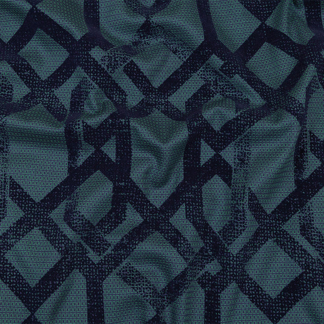 Navy Distressed Geometric Flocking on Hunter Green and Peacoat Rectangles Cotton Dobby