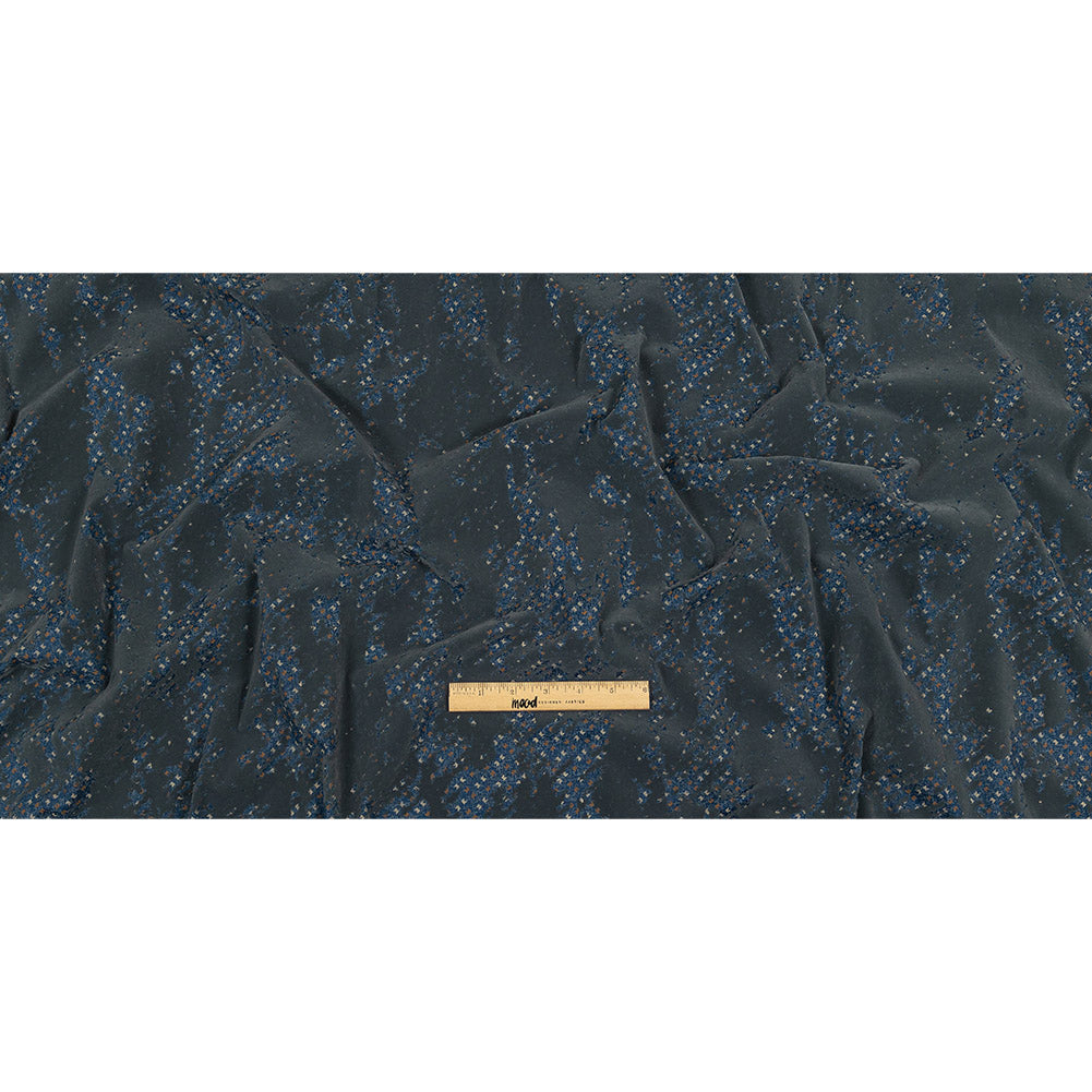 Gray Distressed Flocking on Blue, Tan and Beige Geometric Printed Cotton Shirting