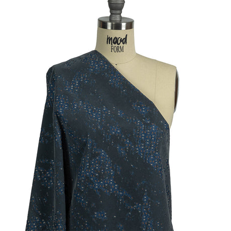Gray Distressed Flocking on Blue, Tan and Beige Geometric Printed Cotton Shirting