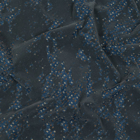 Gray Distressed Flocking on Blue, Tan and Beige Geometric Printed Cotton Shirting