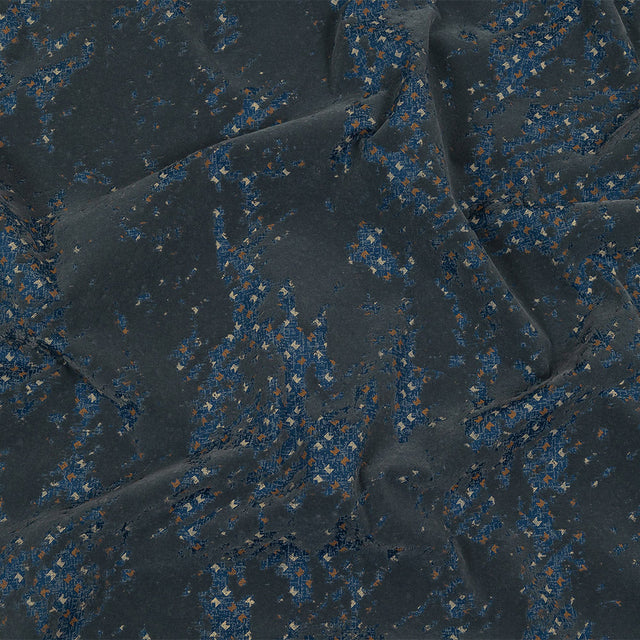 Gray Distressed Flocking on Blue, Tan and Beige Geometric Printed Cotton Shirting