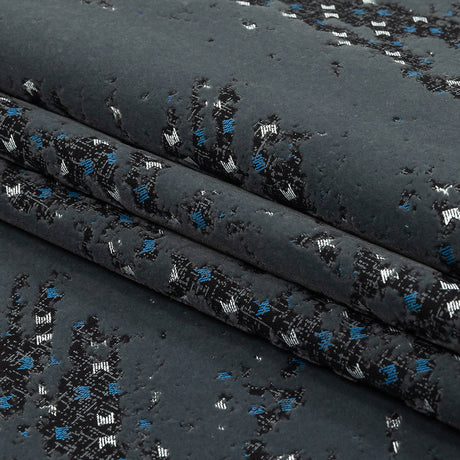 Gray Distressed Flocking on Gray, Blue and Sleet Geometric Printed Cotton Shirting