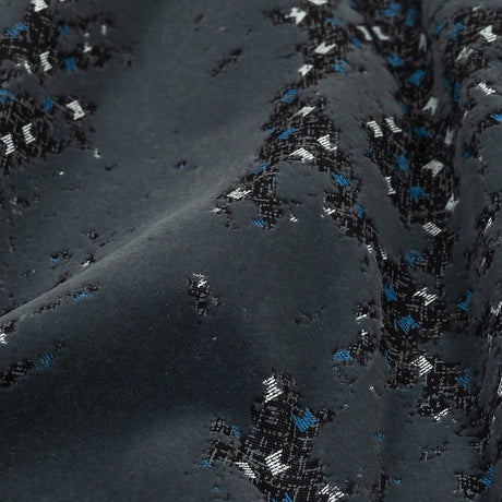 Gray Distressed Flocking on Gray, Blue and Sleet Geometric Printed Cotton Shirting