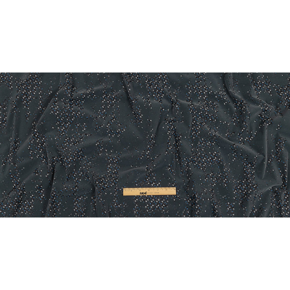 Gray Distressed Flocking on Gray, Blue and Sleet Geometric Printed Cotton Shirting