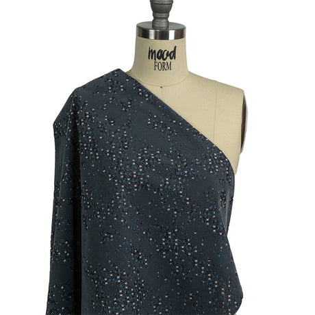 Gray Distressed Flocking on Gray, Blue and Sleet Geometric Printed Cotton Shirting