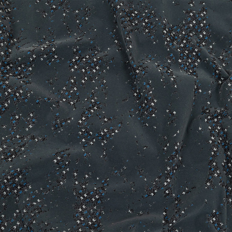 Gray Distressed Flocking on Gray, Blue and Sleet Geometric Printed Cotton Shirting