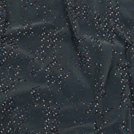 Gray Distressed Flocking on Gray, Blue and Sleet Geometric Printed Cotton Shirting