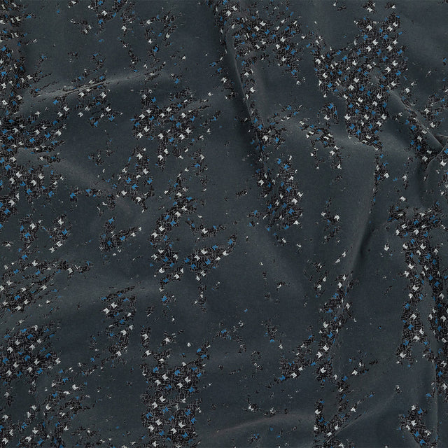 Gray Distressed Flocking on Gray, Blue and Sleet Geometric Printed Cotton Shirting