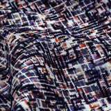 Evening Blue Geometric Flocking on Crushed Berry, Steel and White Abstract Printed Cotton Shirting
