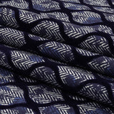 Navy Flocked Ogees on Floral and Herringbone Printed Stretch Cotton Shirting