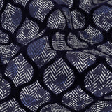 Navy Flocked Ogees on Floral and Herringbone Printed Stretch Cotton Shirting