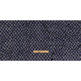 Navy Flocked Ogees on Floral and Herringbone Printed Stretch Cotton Shirting