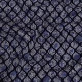 Navy Flocked Ogees on Floral and Herringbone Printed Stretch Cotton Shirting