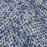 Black Flocked Polka Dots on Blue and White Leaves and Dots Stretch Cotton Shirting