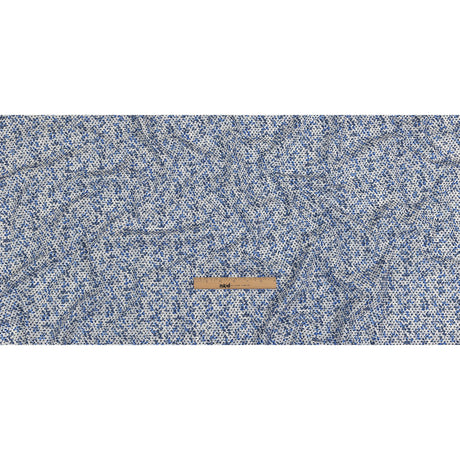 Black Flocked Polka Dots on Blue and White Leaves and Dots Stretch Cotton Shirting