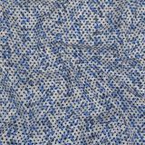 Black Flocked Polka Dots on Blue and White Leaves and Dots Stretch Cotton Shirting