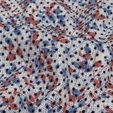 Black Flocked Polka Dots on Red, White and Blue Leaves and Dots Stretch Cotton Shirting