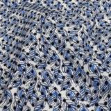 Black Flocked Polka Dots on Blue and White Leaves Stretch Cotton Shirting