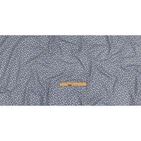 Black Flocked Polka Dots on Blue and White Leaves Stretch Cotton Shirting