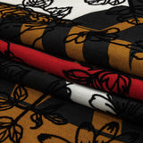 Red, Mustard and Black Flocked Flowers on Geometric Printed Viscose Woven