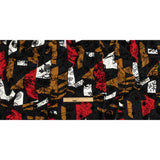 Red, Mustard and Black Flocked Flowers on Geometric Printed Viscose Woven
