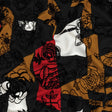 Red, Mustard and Black Flocked Flowers on Geometric Printed Viscose Woven