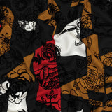 Red, Mustard and Black Flocked Flowers on Geometric Printed Viscose Woven