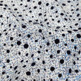 Black Flocked Polka Dots on Blue, Gray and White Abstract Stretch Cotton Shirting